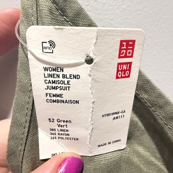 NWT Uniqlo Linen Blend Camisole Jumpsuit - Sage Green - Picture 4 of 6